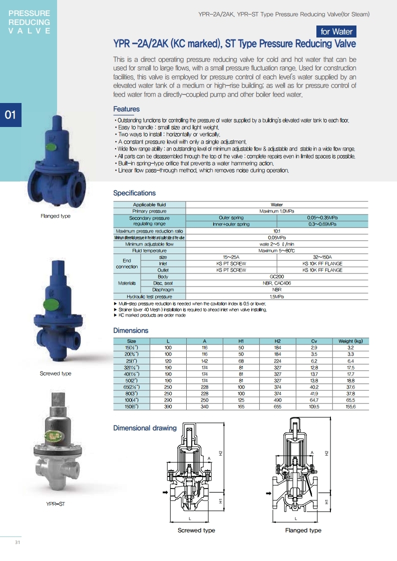 Pressure reducing valve Samyang YPR-2A