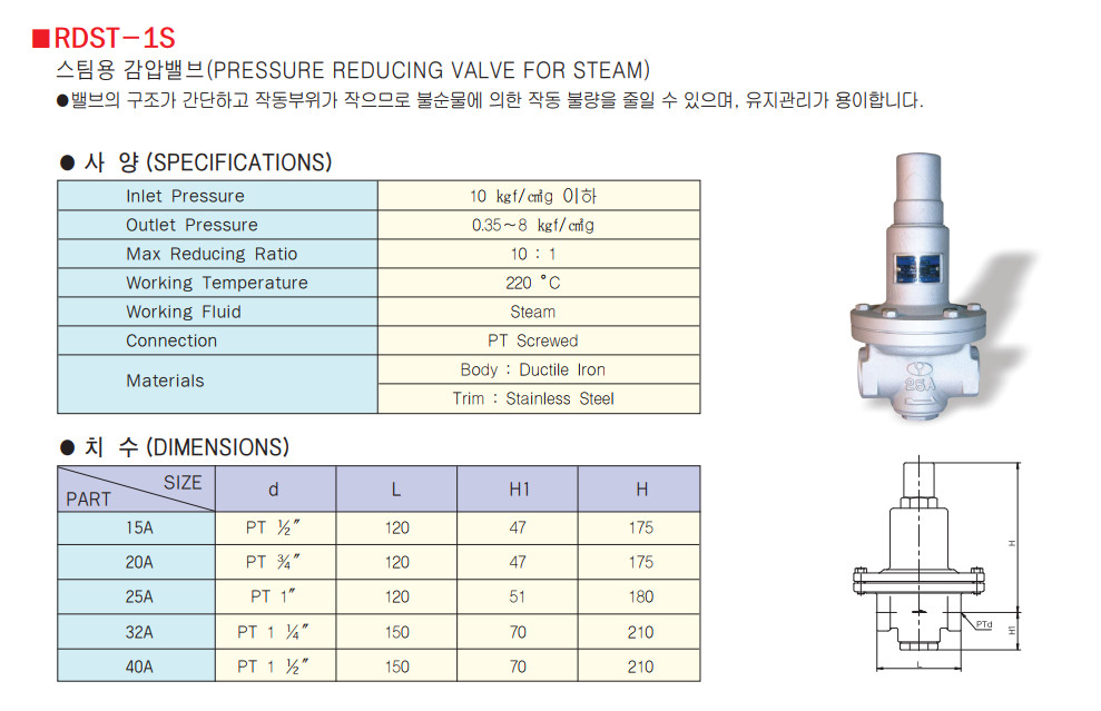 pressure redcung valve for steam Yooyoun RDST-1S